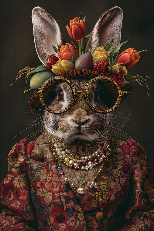 Glasschilderij 80x120cm Konijn in kleding