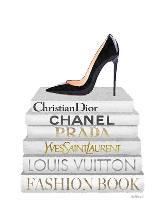 Glasschilderij met goudfolie 60x80cm Zwarte hak op boeken